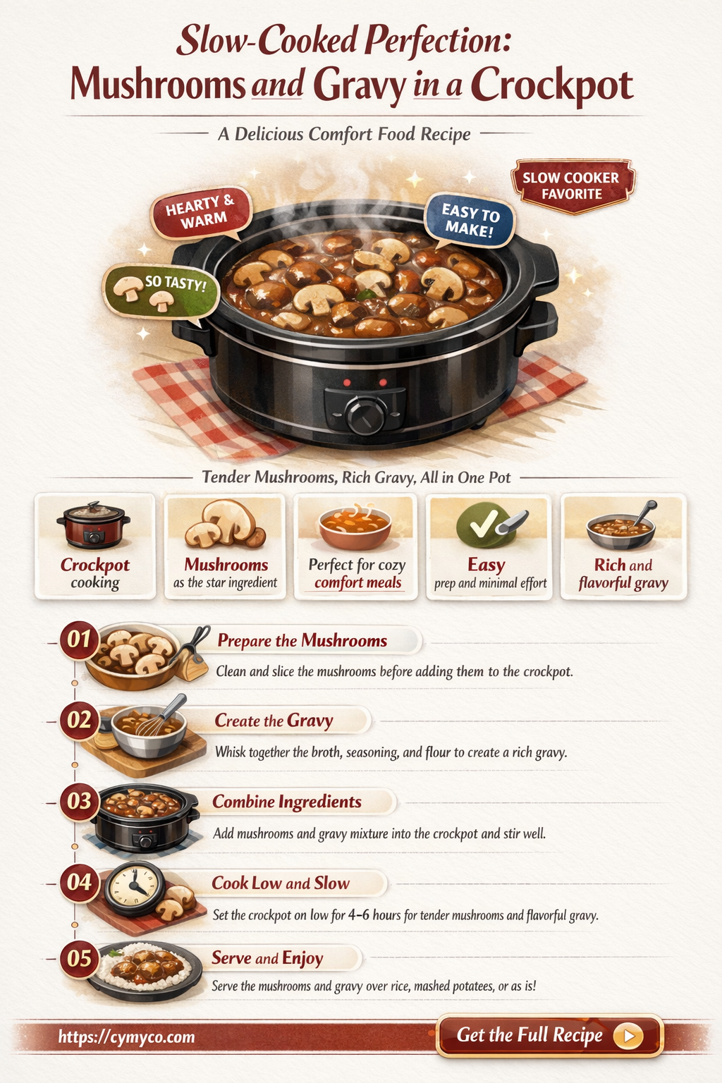 how long to cook mushrooms and gravey in a crockpot