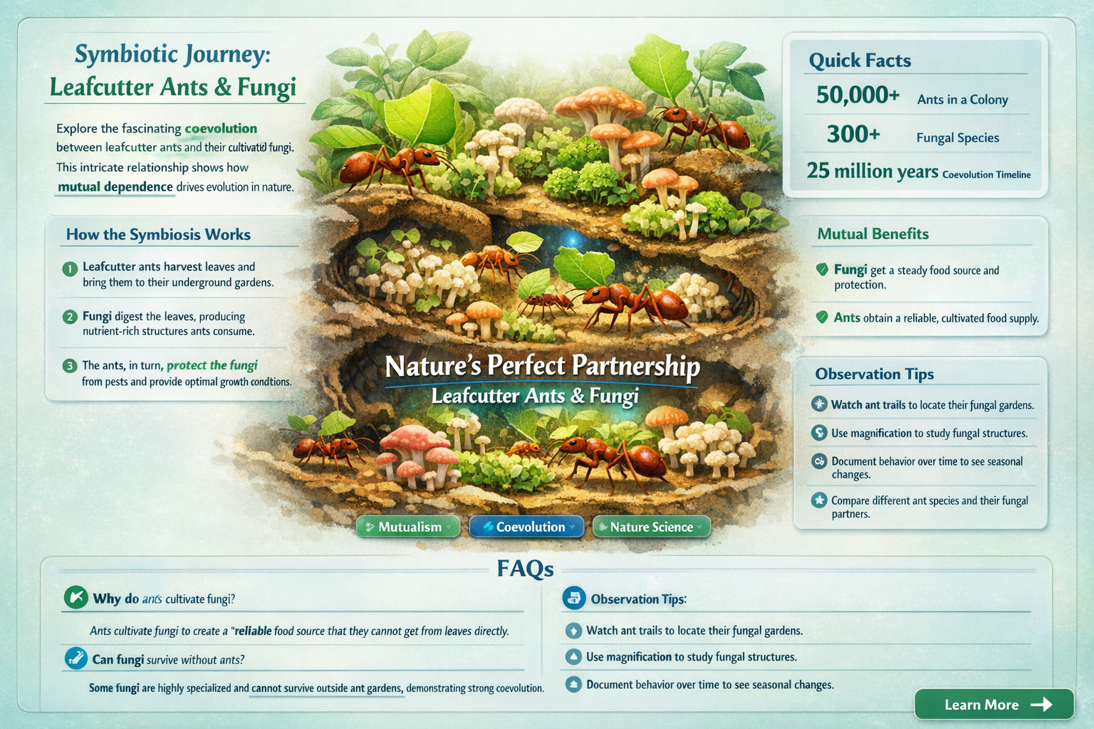 how do the leafcutter ants and the fungi represent coevolution