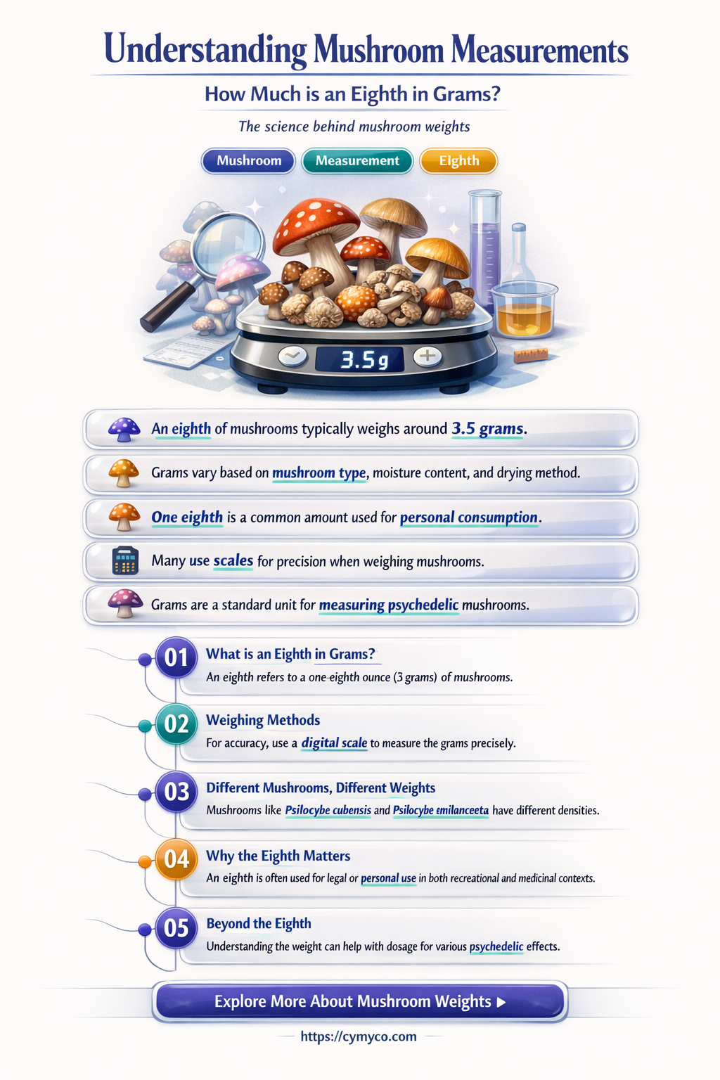 how much is an eighth of mushrooms in grams