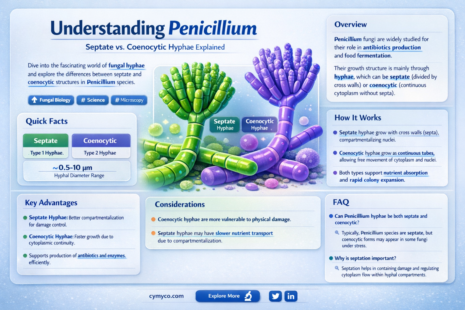 does penicillium have a septate or coenocytic hyphae