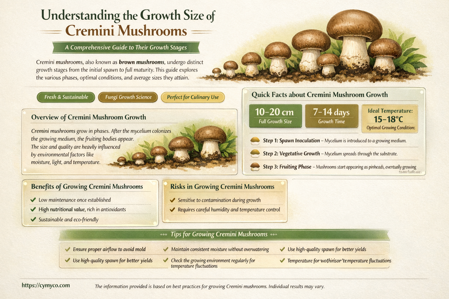 how big do cremini mushroms get