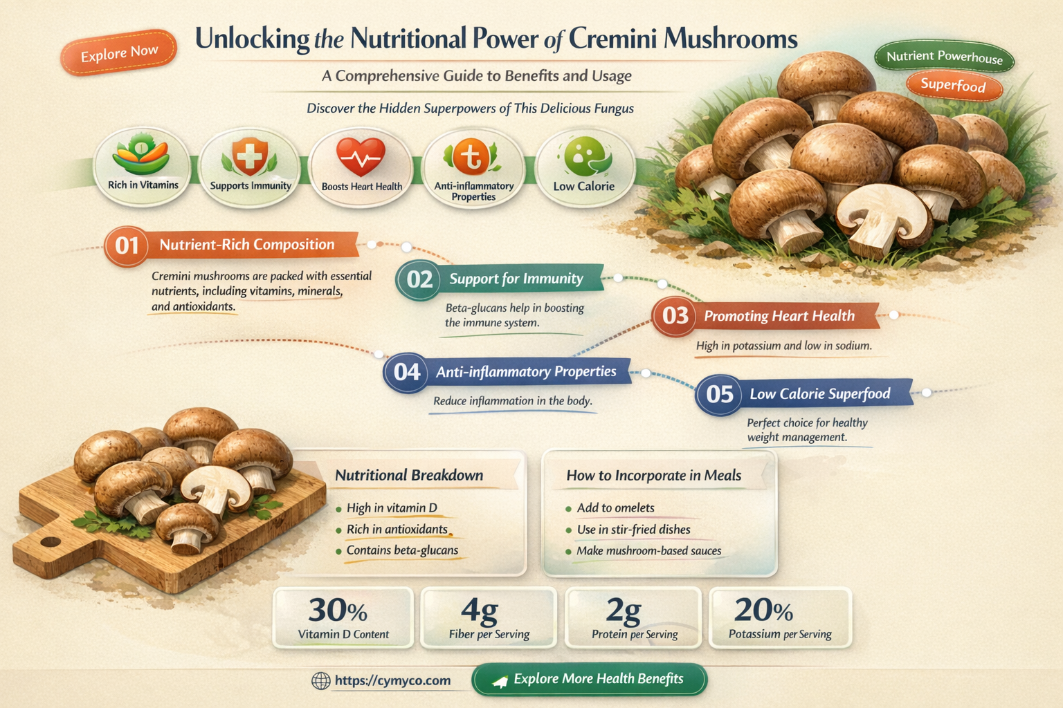 what nutritional value does cremini mushrooms have