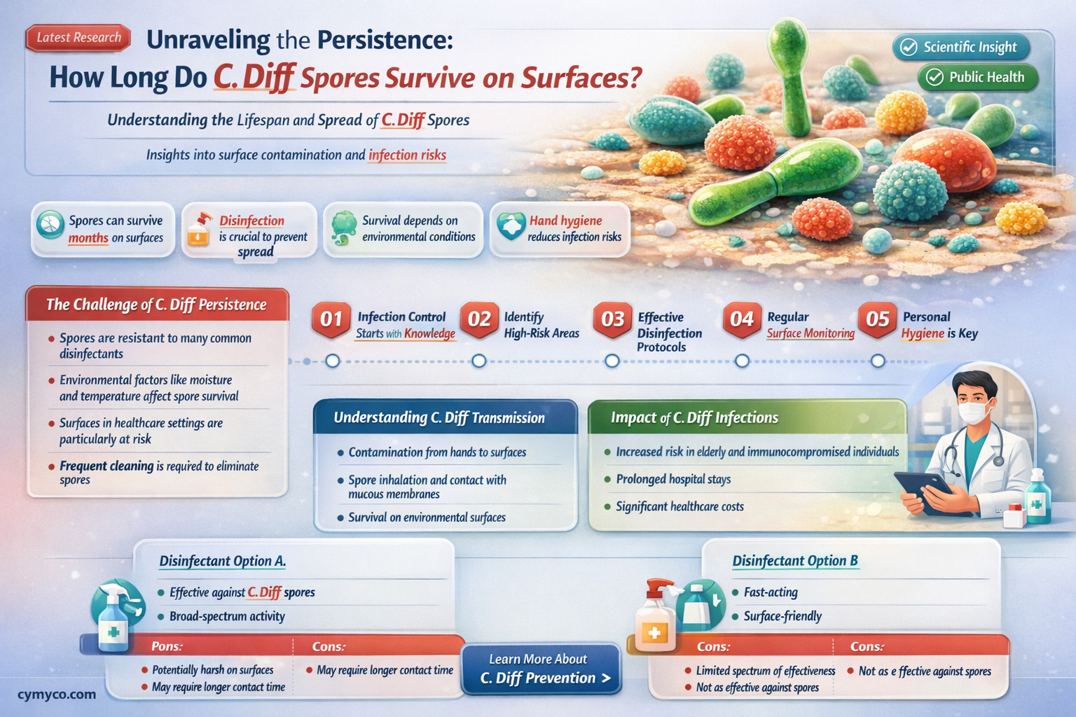 how long do c diff spores live on surfaces