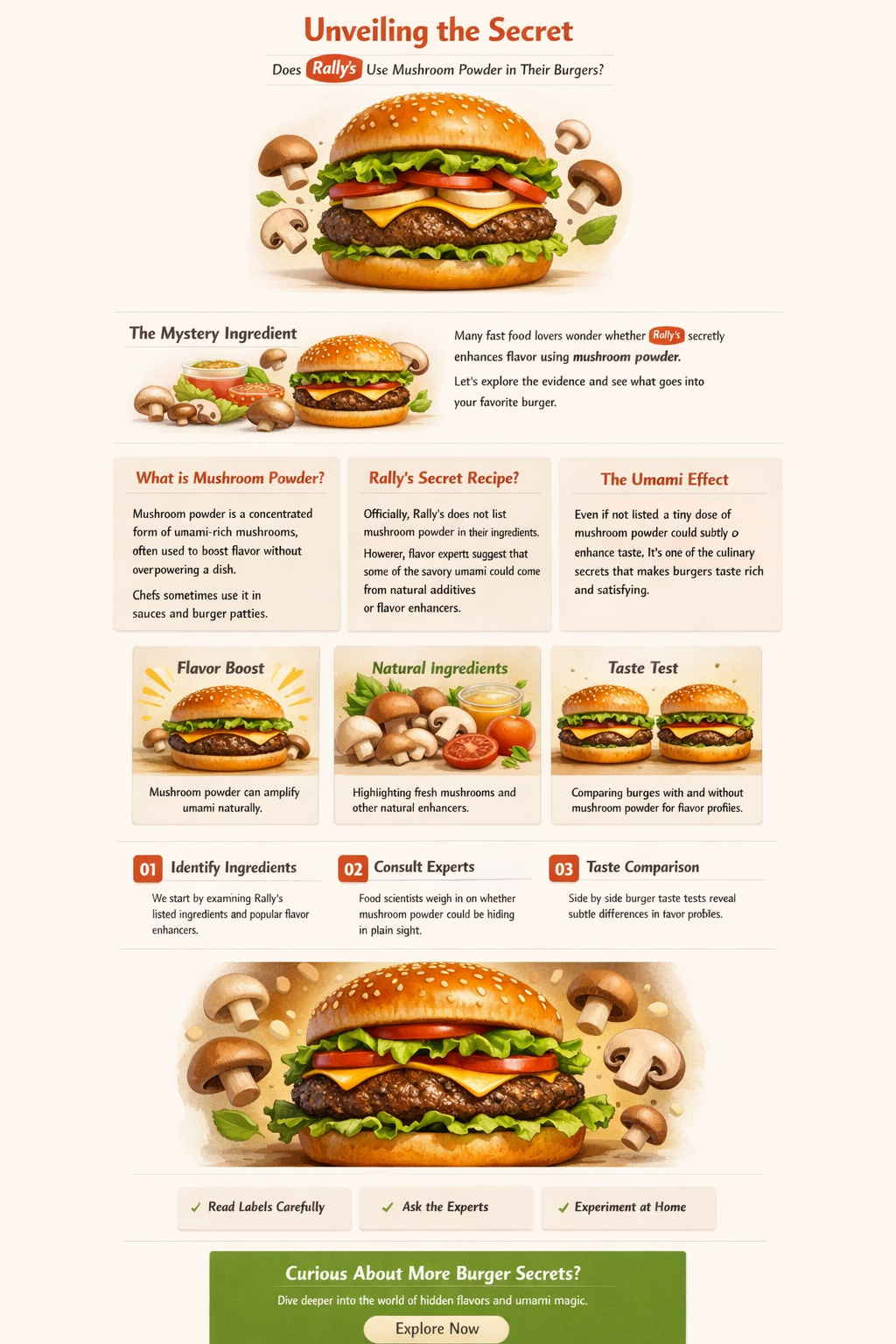 does rallys use mushroom powder in their burgers