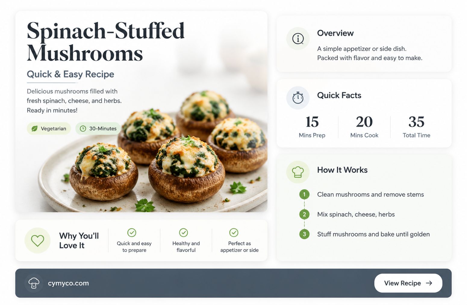 how long to cook spinach stuffed mushrooms