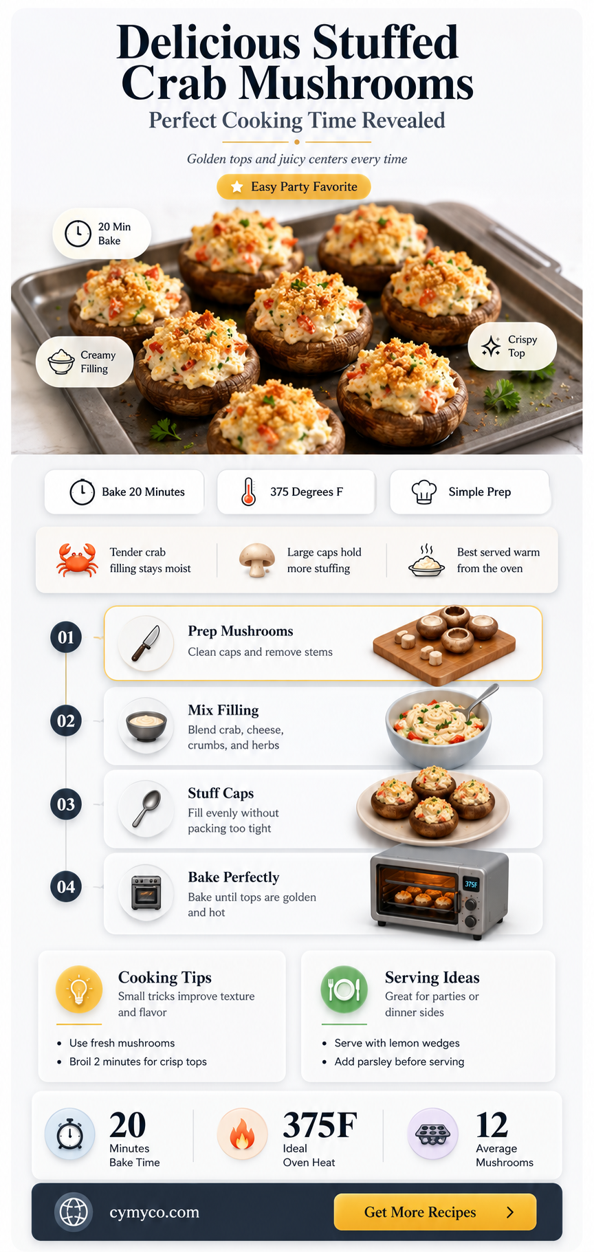 how long to cook stuffed crab mushrooms
