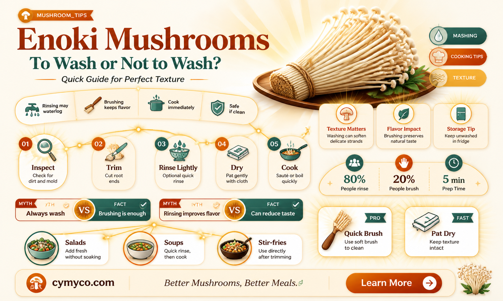 should you wash enoki mushrooms before cooking