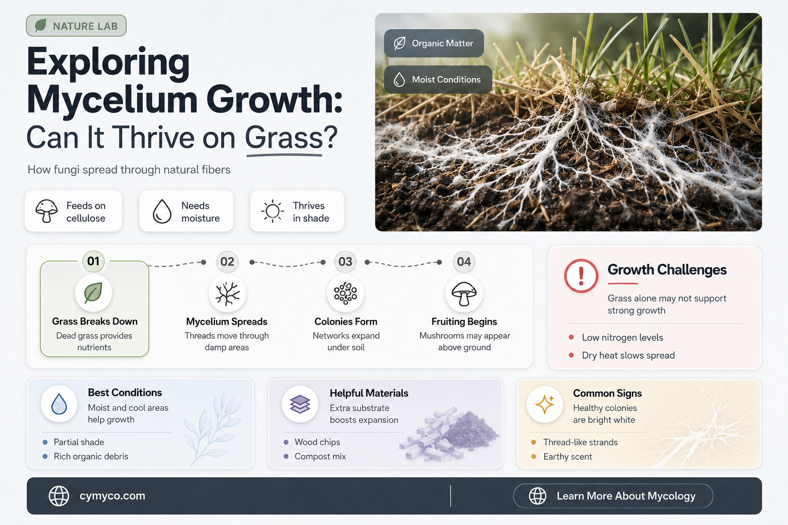 can mycelium spread on grass