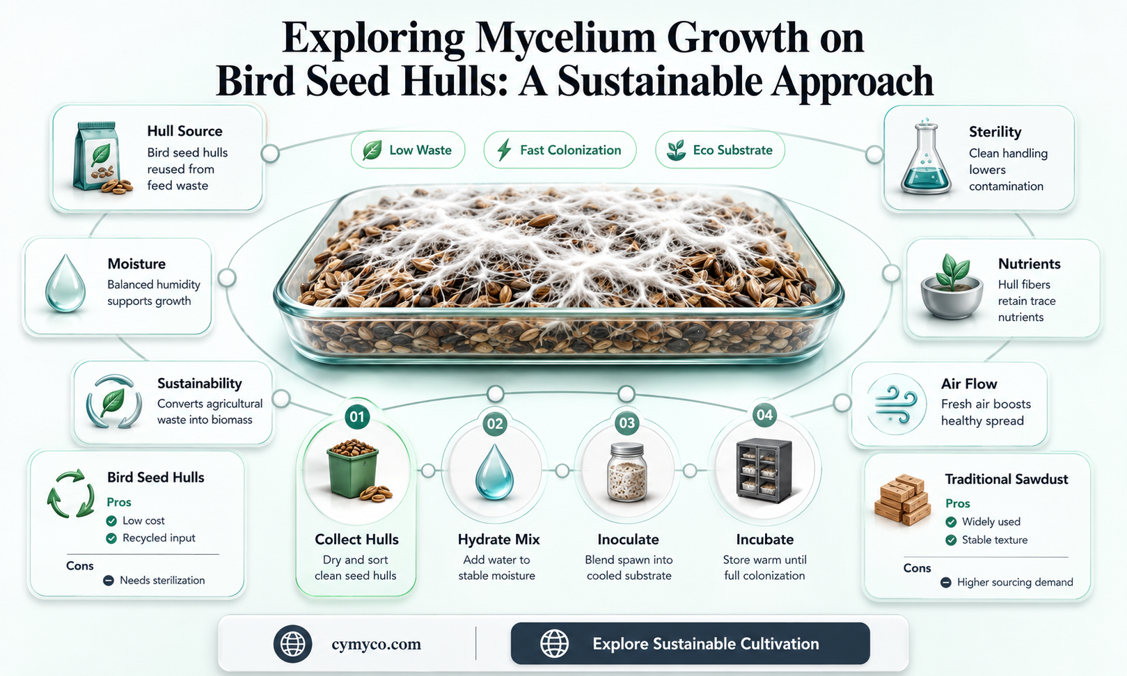 can mycelium grow on bird seed hulls