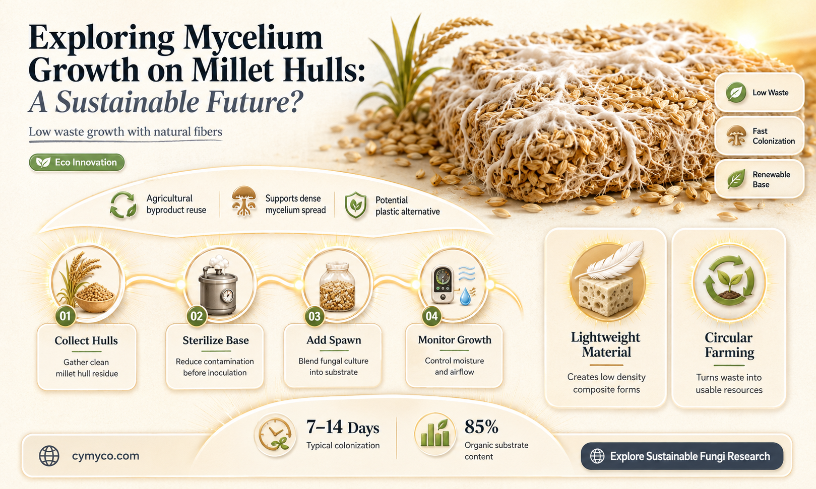 can mycelium grow on millet hulls