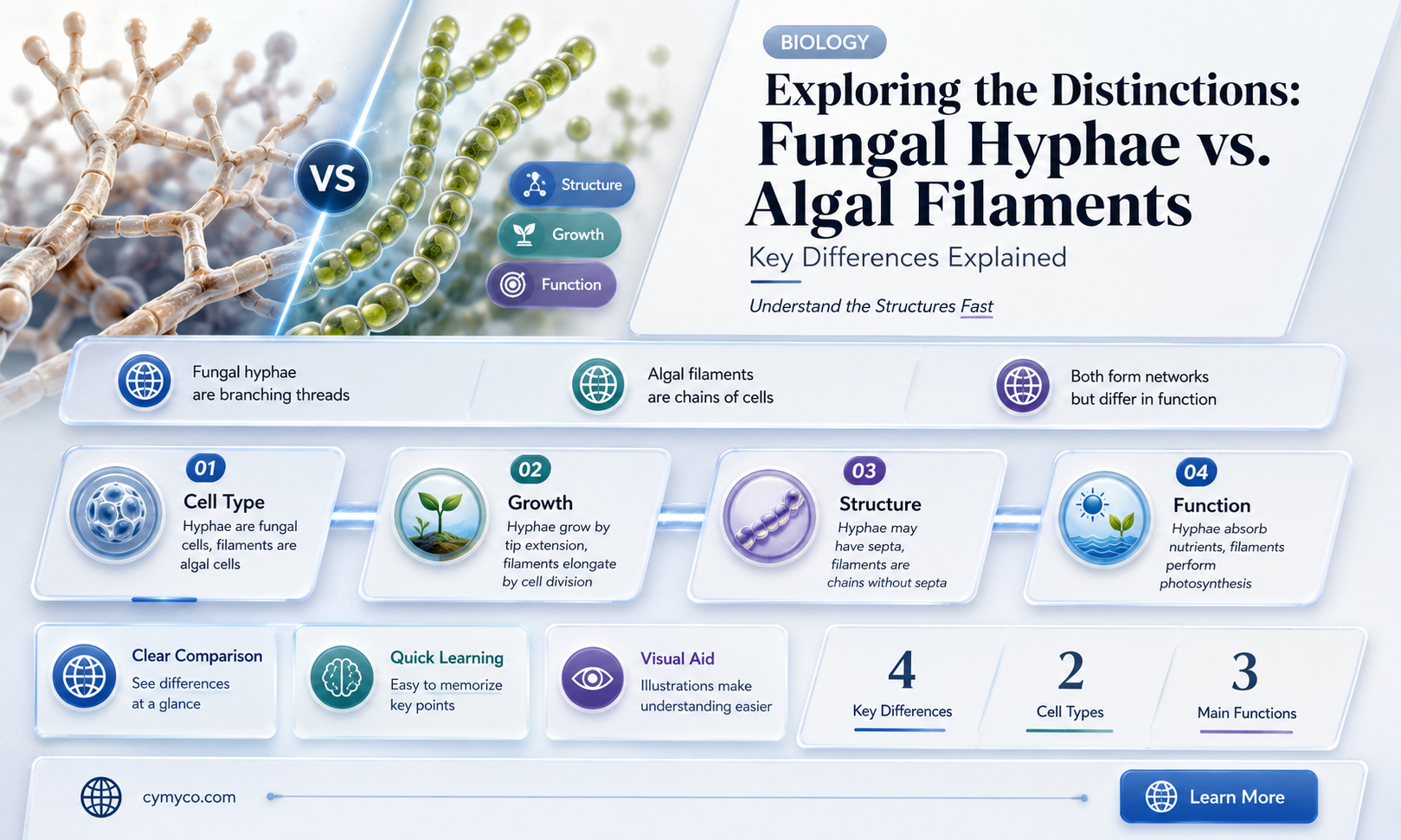 how is fungal hyphae different from agal filament