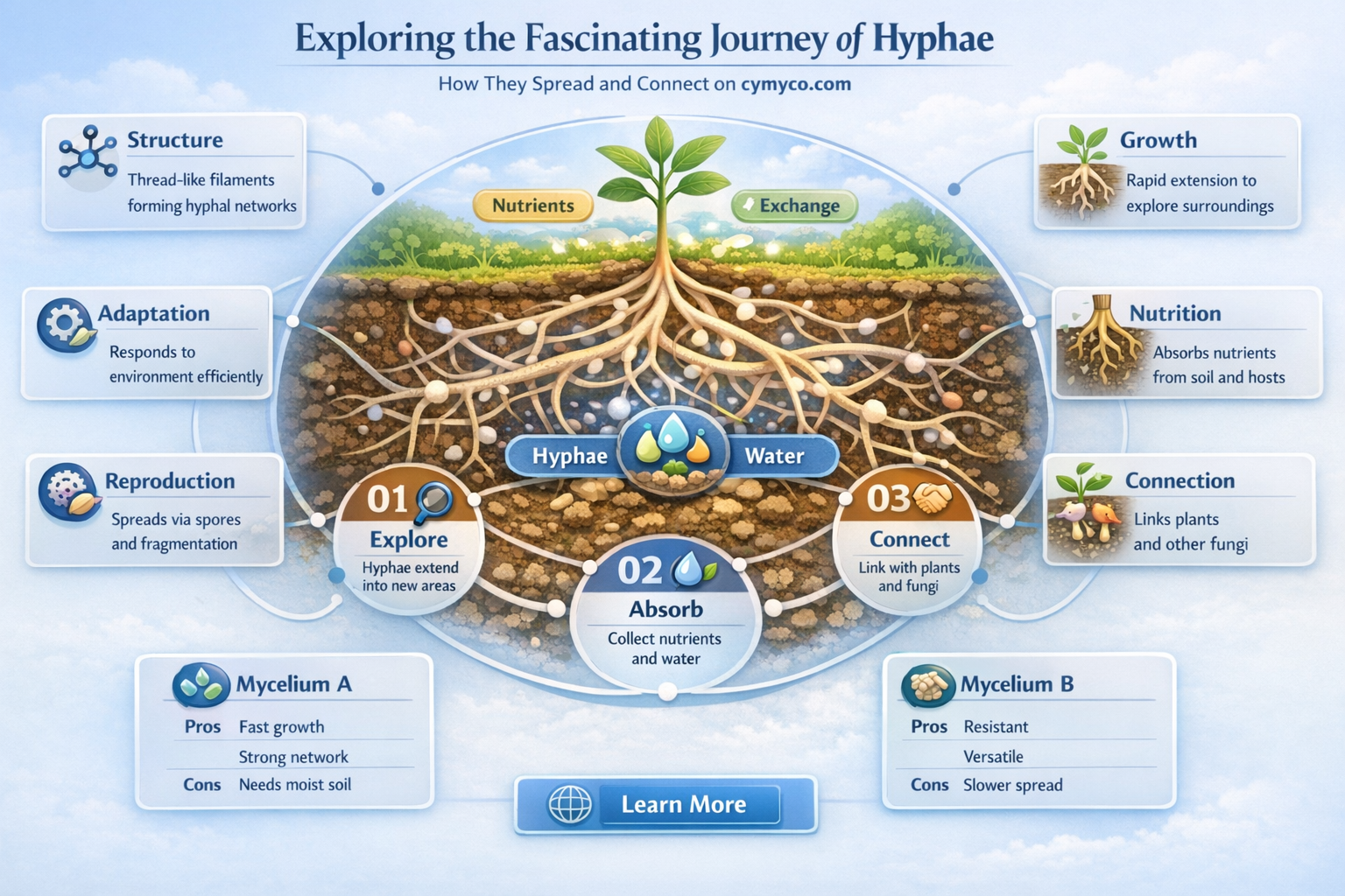 how do hyphae spread from one area to another brainly