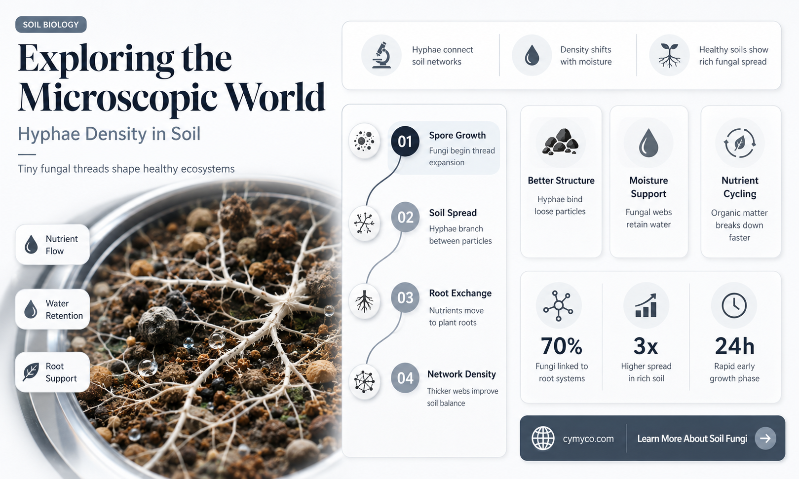 how many hyphae are in one cubic foot of soil