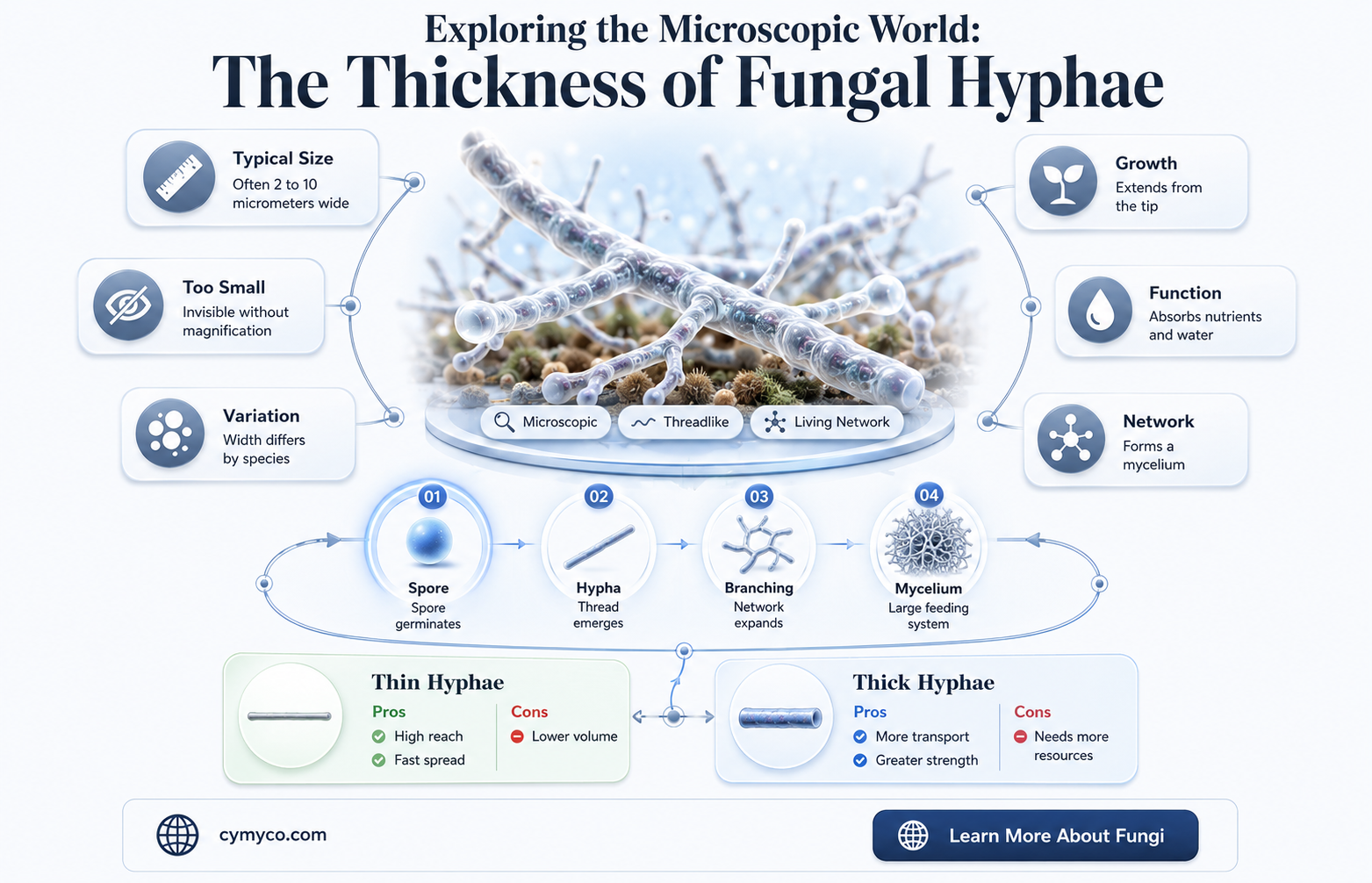 how thick is each hypha