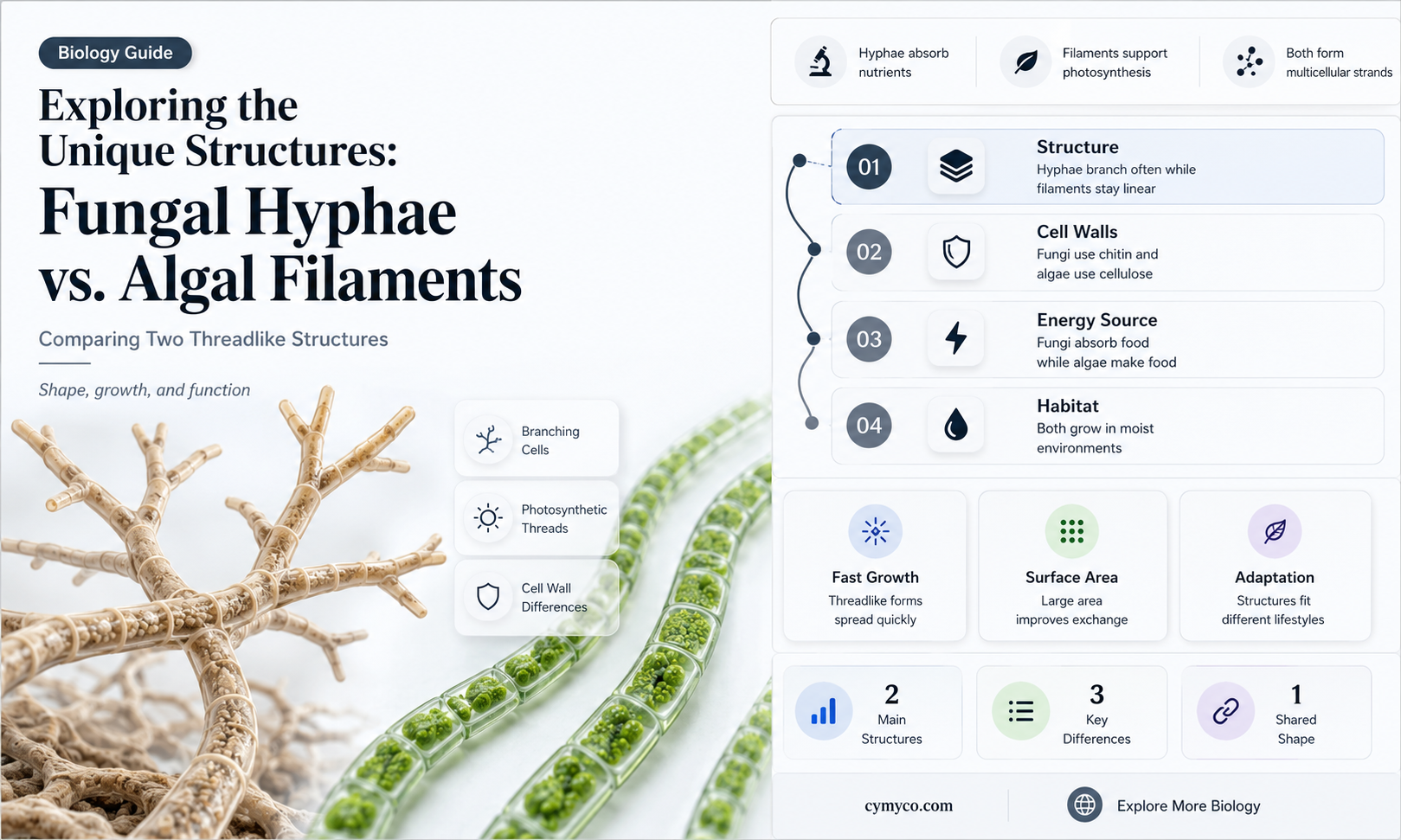 how is fungal hyphae different from algal filament