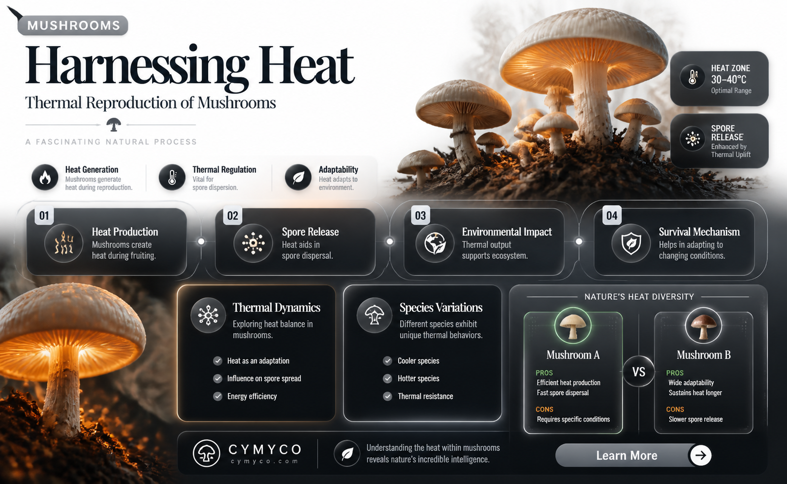 how do mushrooms use thermal energy to reproduce