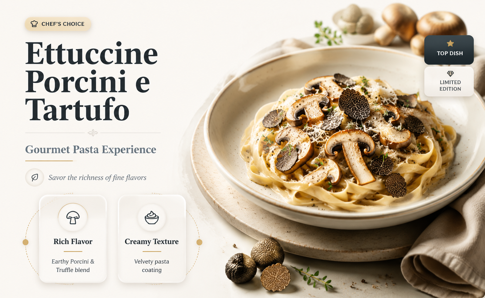 what is ettuccine porcini e tartufo