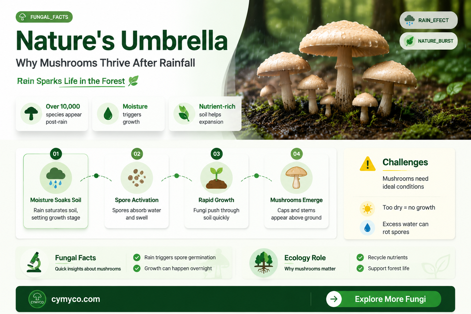 why do mushrooms grow after rain
