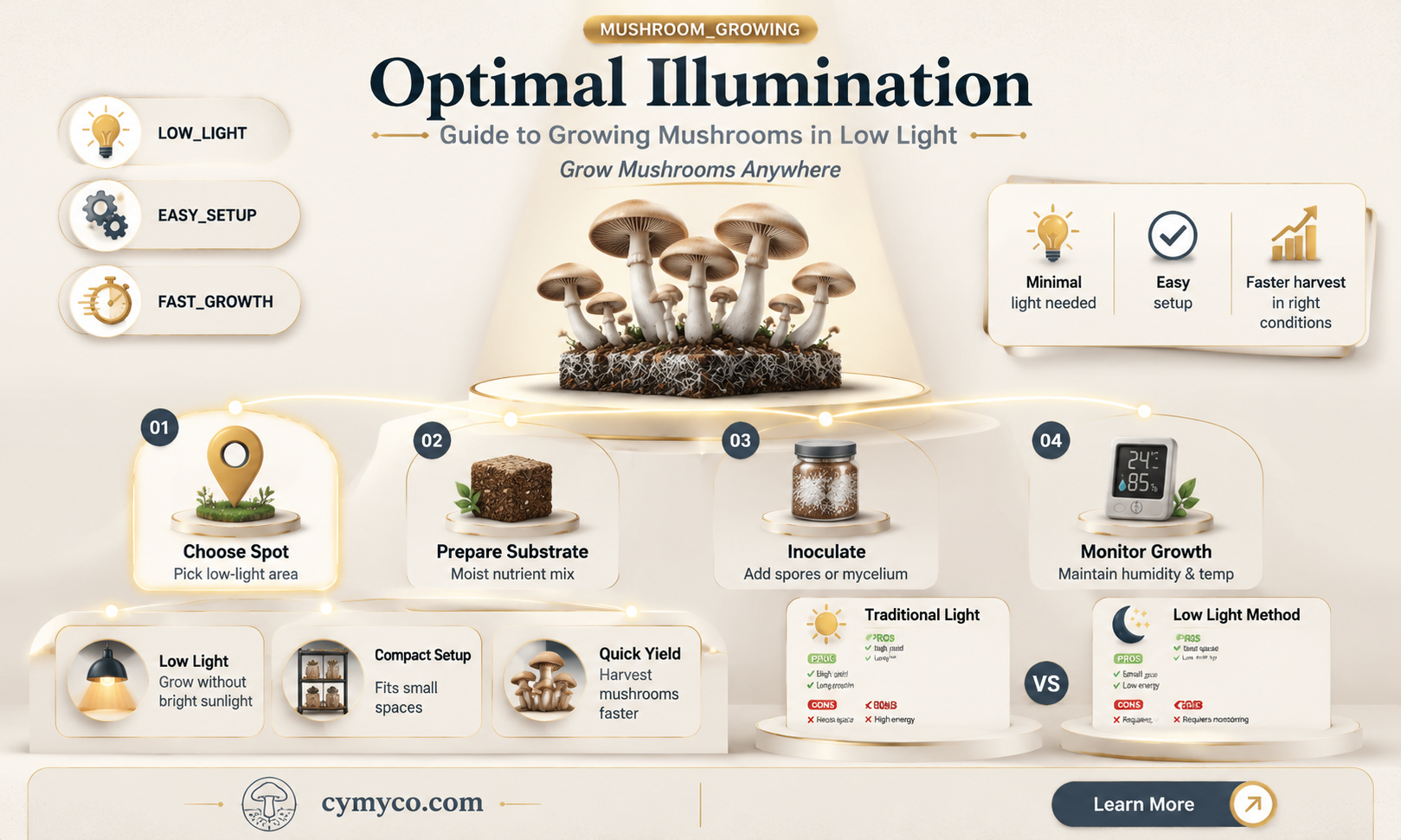 how much light for mushrooms