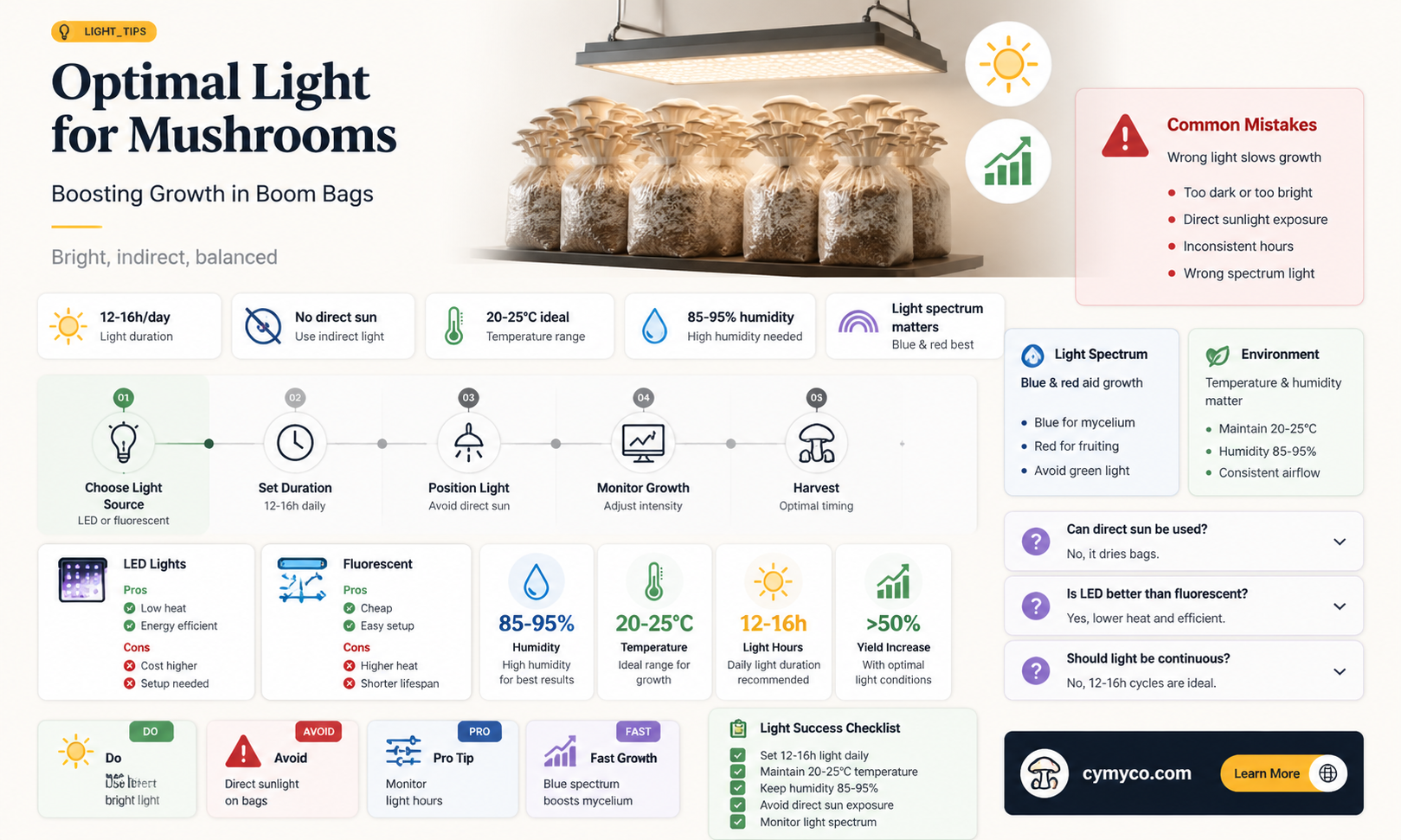 how much light do mushrooms need in a boom bag