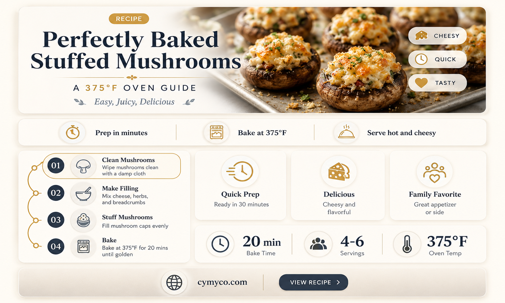 how long to cook stuffed mushrooms in oven at 375