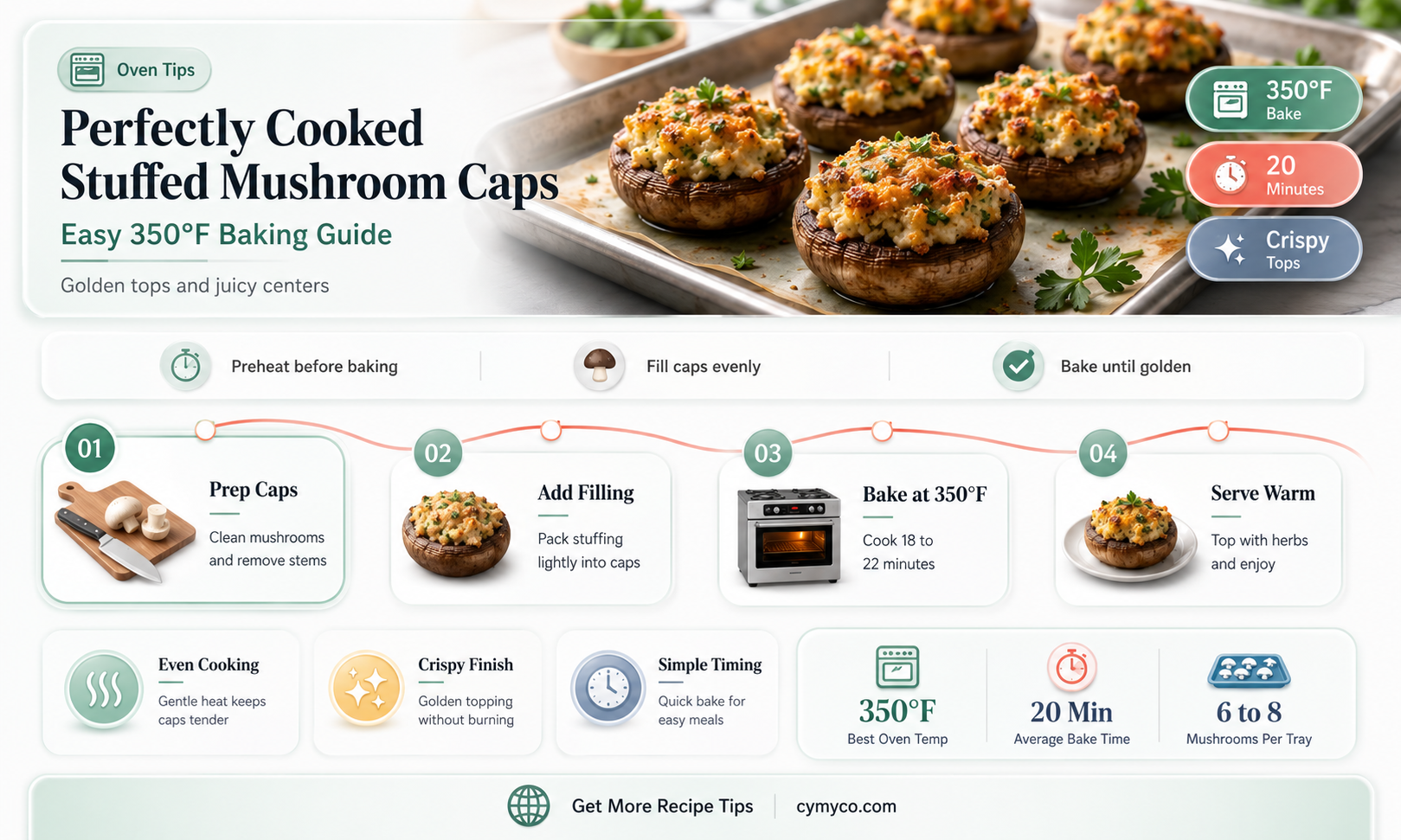 how long to cook stuffed mushroom caps at 350