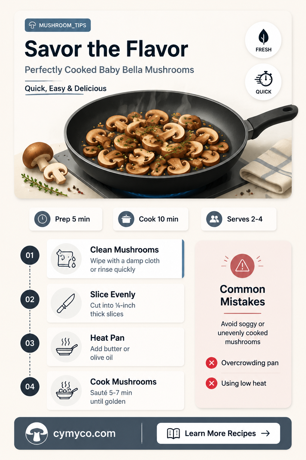 how long to cook sliced baby bella mushrooms