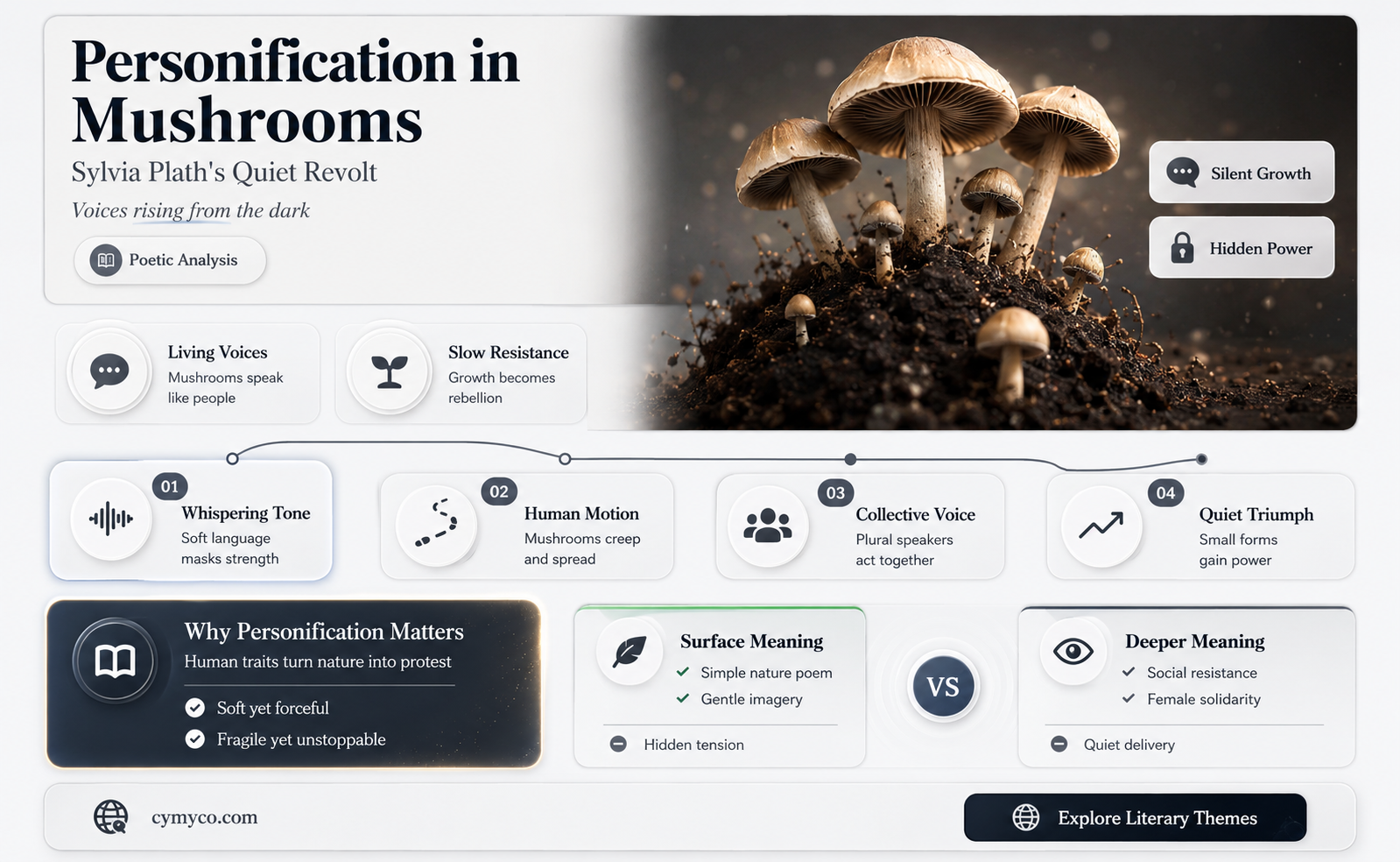 how does plath use personification in mushrooms